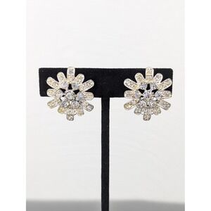 Vintage Sarah Coventry Daisy Clip On Earrings Gold Tone Rhinestone Flower